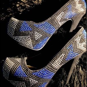 Shï blue, Silver and Black studded heels.
